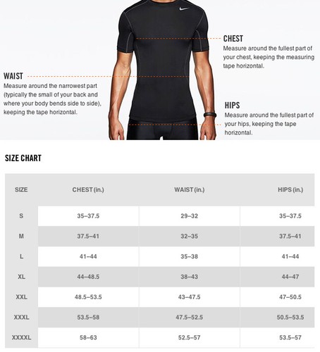 nike small shirt size chart