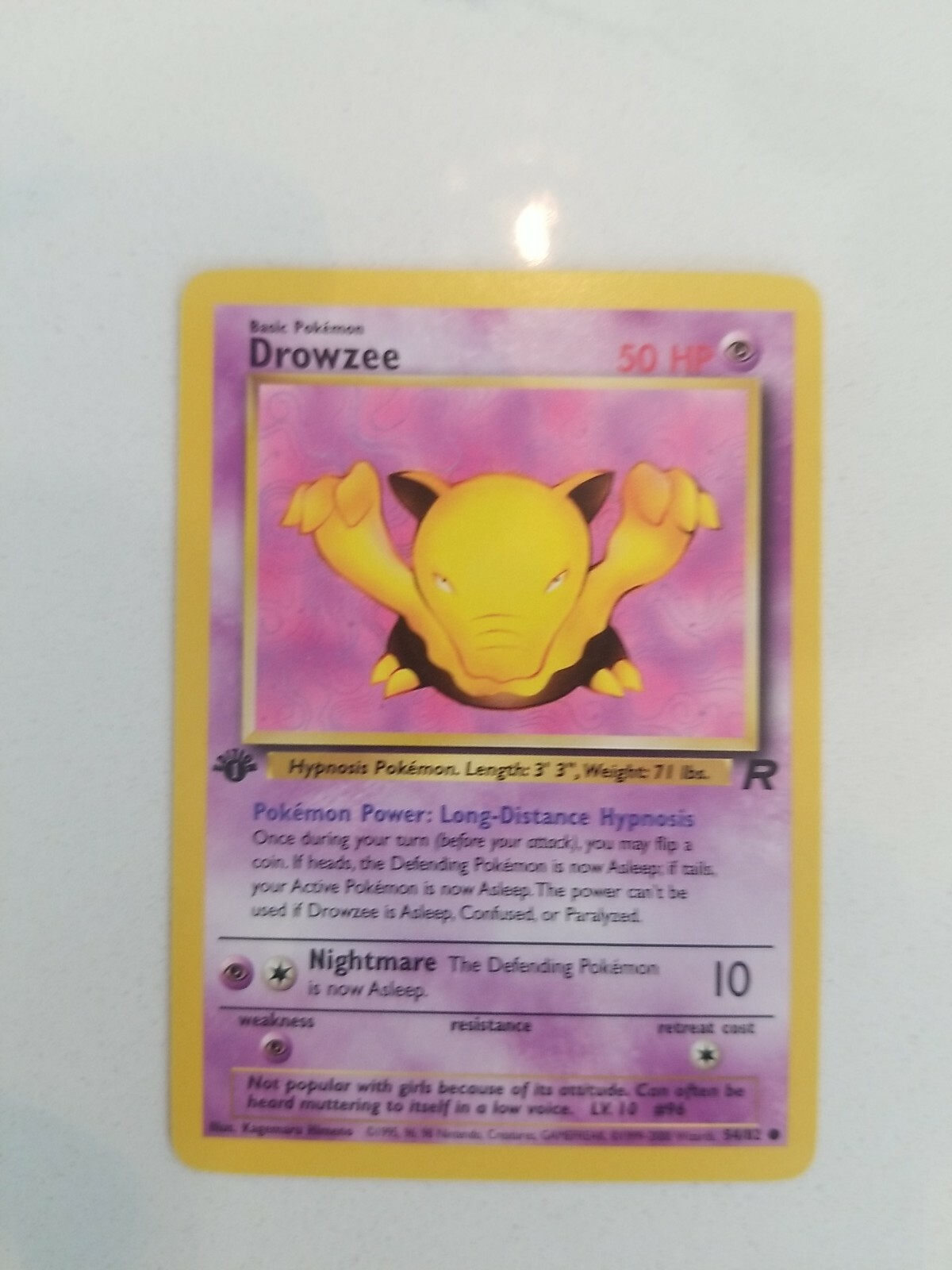 2000 Pokemon Team Rocket No 54 1st Edition Drowzee Vintage Near Mint To Mint