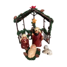 Nativity Manger Set Stable Creche 5 Pieces Christmas JESUS Cardinal Holy Family