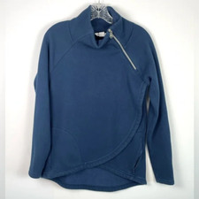 Athleta Cozy Karma Asym Zipper Navy Blue Fleece Pullover Sweatshirt Sz Small