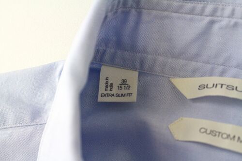 SUITSUPPLY Men Shirt 39/15 1/2 Extra Slim Fit Long Sleeved Classic Blue Cotton - Picture 5 of 7