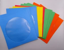 Lot of 15 Assorted Colors Paper CD/DVD Sleeves with Window & Gummed Flap