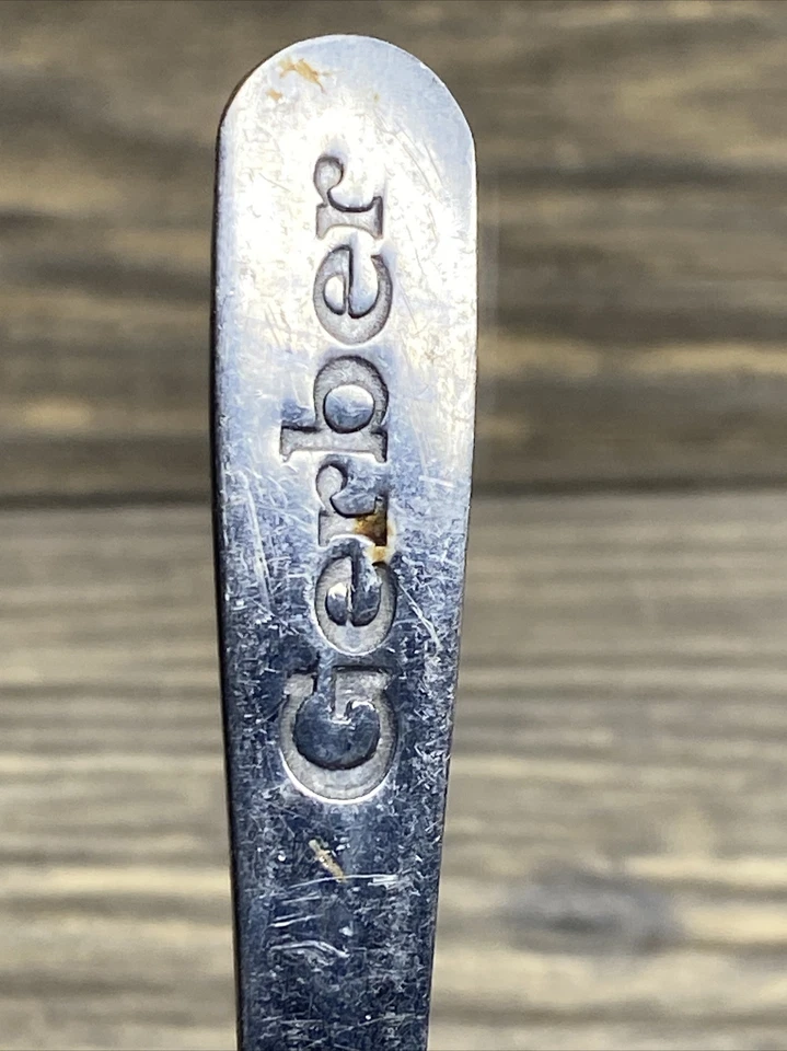 Cuchara bebé Gerber vintage azul punta suave mordida revestimiento Foto 3 de 4