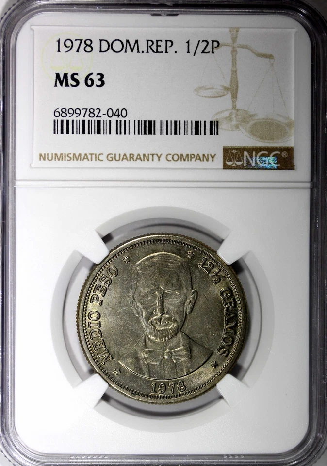 Dominican Republic Copper-Nickel 1978 1/2 Peso NGC MS63 Mintage-296,000 KM#52(0) - Image 2 of 4