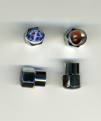Mustang Club of America 4 Chrome Plated Brass Tire Valve Caps Car Bike Golf Cart - Picture 2 of 2