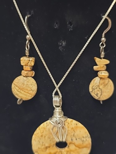 Ciondolo e orecchini picture Jasper Wire rap con collana in argento sterling - Foto 4 di 10
