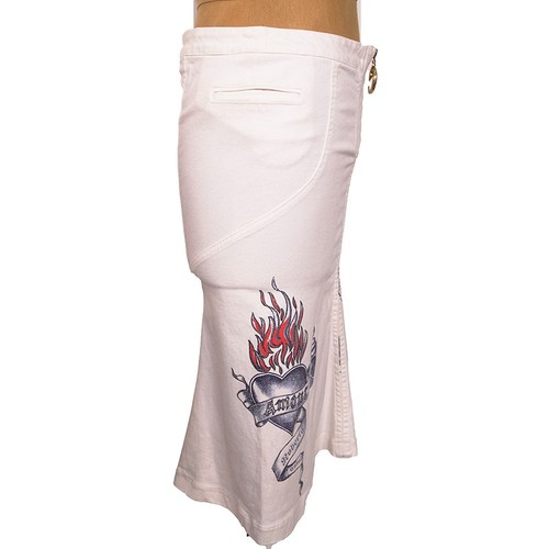 sz M VINTAGE ROBERTO CAVALLI 2003 TATTOO TIGER Floral FLAME HEART Cotton SKIRT - Picture 10 of 20
