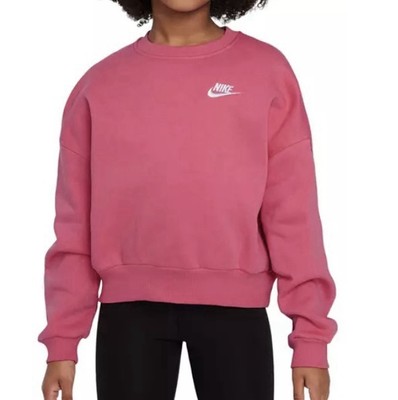 Nike Girls' Boxy Crew-Neck Sweatshirt Size L Aster Pink FZ9244-629 NWT New