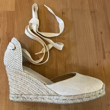 Soludos The Marseille Lace Up Wedge Espadrille Ivory Ribbon Size 8.5