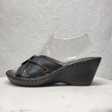 Merona Leather Wedge Sandals Womens 8 Black Stitching Slip on Mules Slides Y2k