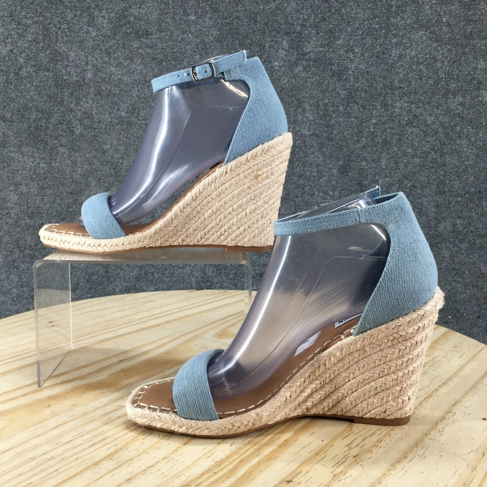 NUEVO Steve Madden Tacones Mujer 8M Enviar Correa Tobillo Cuña Alpargata Azul Denim Foto 2 de 4