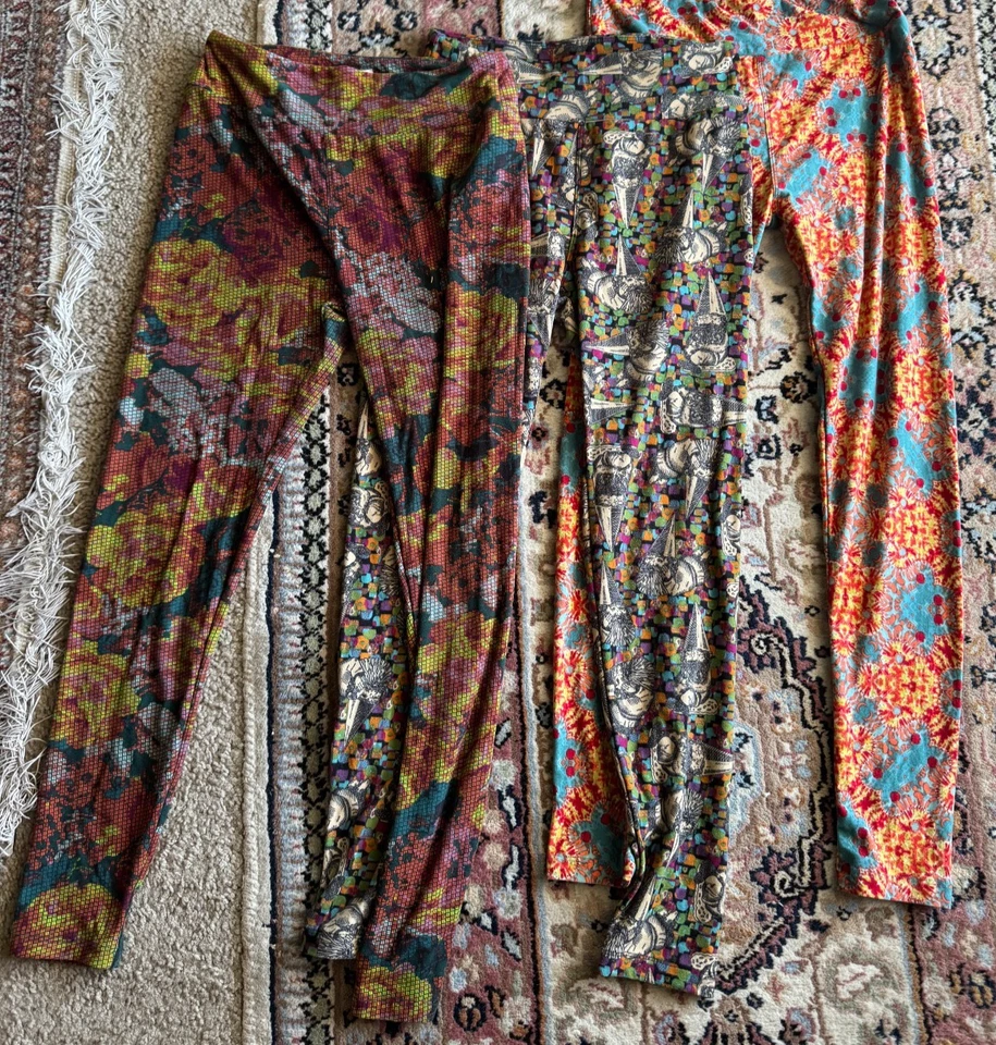 LuLaRoe PAQUETE de 3 Leggings OS Verde Rojo Amarillo Blanco Floral Foto 4 de 4