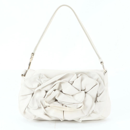 Yves Saint Laurent Nadja Leather Shoulder Tote Handbag White Ladies