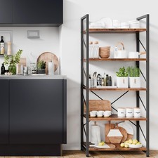 5 Tiers Bookshelf, Classically Tall Bookcase Shelf, Industrial Book Rack, Modern