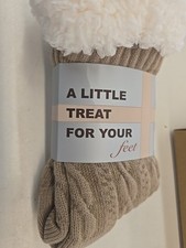 Beige Fur Lined Comfy Slipper Sox 3 Pair