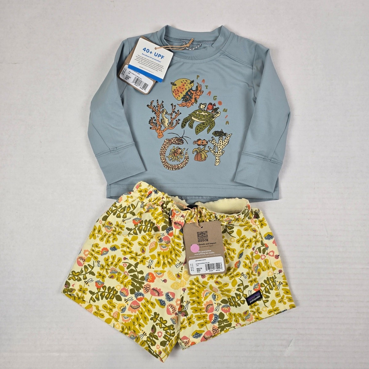 Patagonia Sz 3/6m Baby Capilene Shirt Coral Sea Life & Yellow