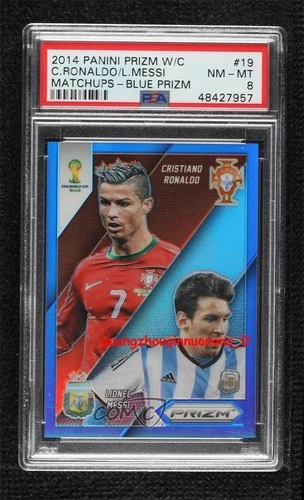 2014 Prizm World Cup Matchups Blue /199 vs Cristiano Ronaldo Lionel Messi PSA 8