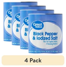 (4 pack) Great Value Black Pepper & Iodized Salt, 5.25 oz
