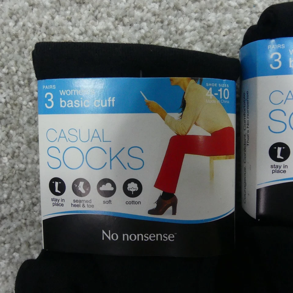 Calcetines No Nonsense para mujer talla de zapato 4-10 negros puño básico informales 9 pares Foto 2 de 4