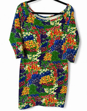 Vintage 1980s Tapemeasure New York Floral Cotton Mini Dress Made in USA Size L