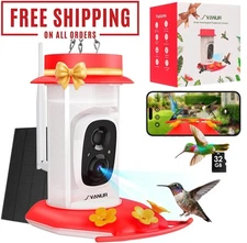 Smart Hummingbird Feeder with Camera Solar Powered,AI Identify Bird Species,A...