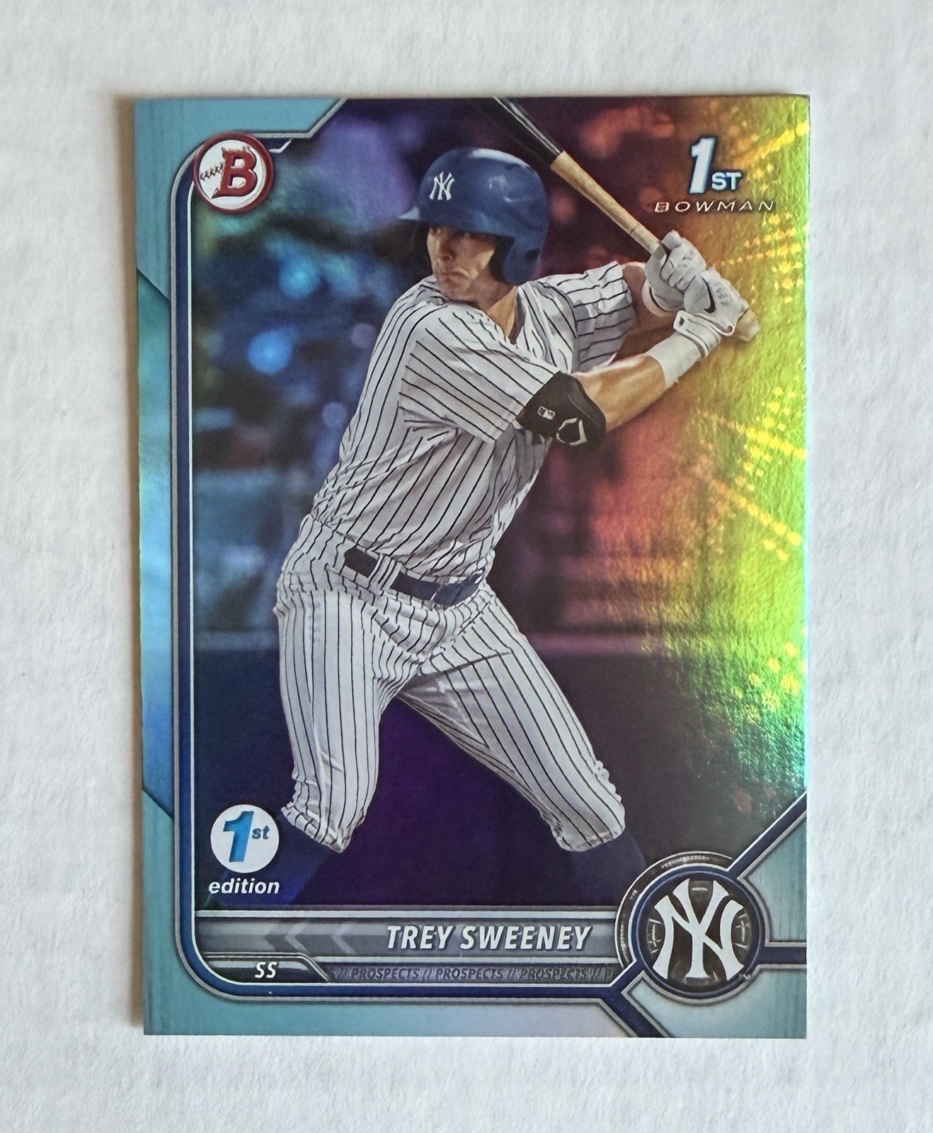 Trey Sweeney 2022 Bowman 1st Edition, 1st Bowman Sky Blue Foil #BPPF-137