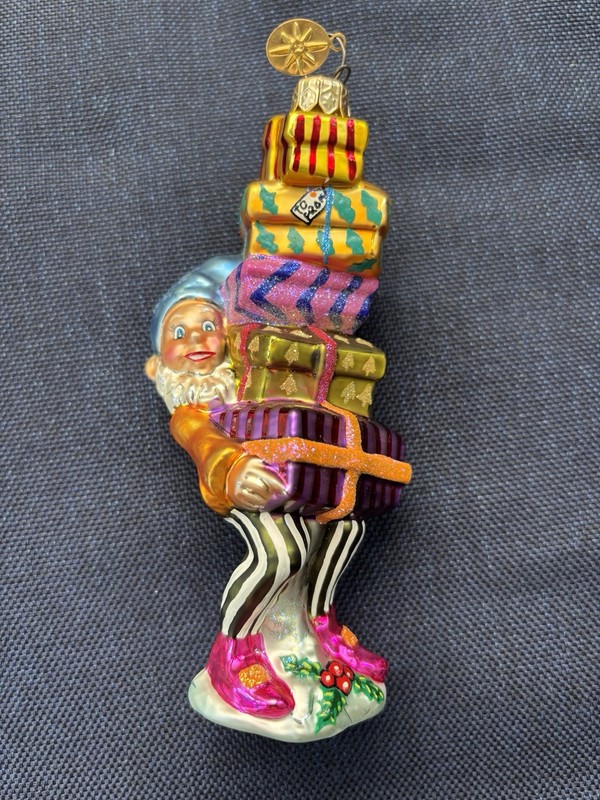 Christopher Radko Balancing Act Elf with Presents Christmas Ornament