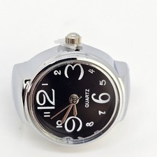 Black Dial Ring Women's Watch Analog Quartz Watch Stretch Band Finger Watch