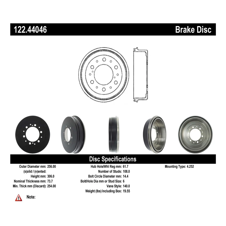 Centric Parts 122.44046 Centric Premium Brake Drum For 05-23 Toyota Tacoma - Image 3 of 4