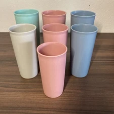VTG Tupperware Lot of 7 Cups Pastel Tall 6.5” Medium 6” Small 5” #107 Multicolor