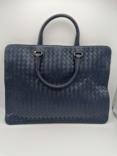 Authentic Bottega Veneta Intrecciato Leather Navy Briefcase Business Laptop Bag