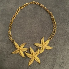 Douglas Paquette Vintage Antique Goldtone Starfish Necklace Signed