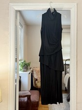 Chic Black Bailey 44 Designer Mock Neck Tea Length Dress With Slit New With Tags