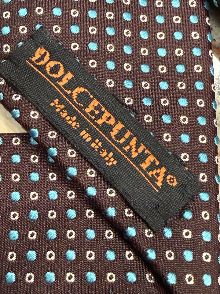 "Corbata de seda Dolcepunta 7 pliegues ITALIA XL marrón ordenada con patrón verde/dorado 65"" L x 3,5"" W" Foto 2 de 4