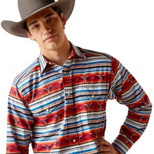 Camisa clásica a presión Ariat XL Pratt para hombre a rayas concha de arena vaquero occidental rodeo