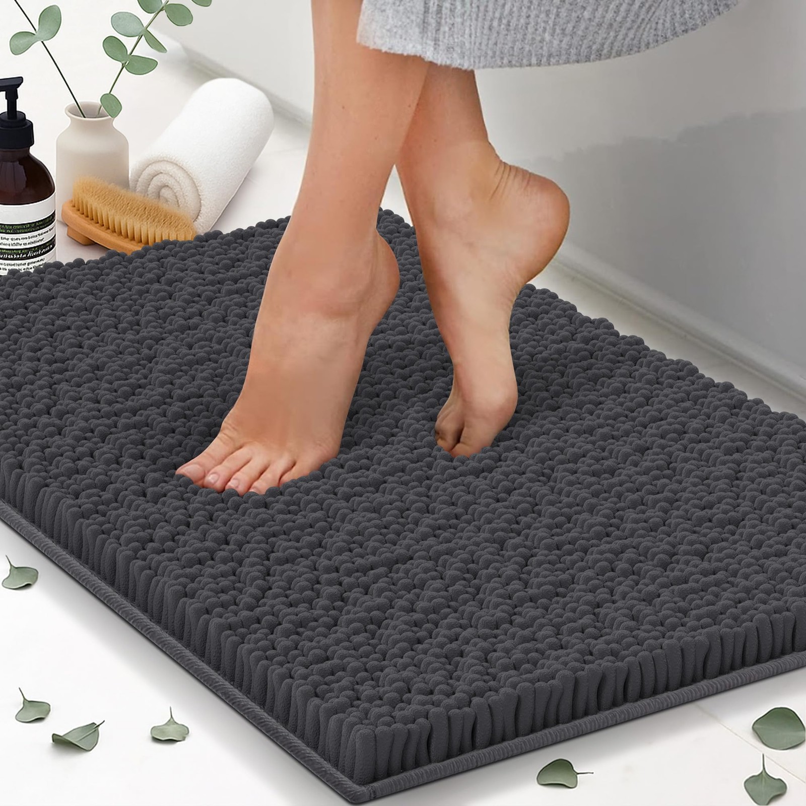 Chenille Bath Mats, Plush Absorbent Bath Mats Quick Dry, Soft  Machine Washab...