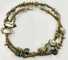 SILPADA N1729 STERLING 925 ABALONE SHELL BRONZE SEED BEADS NECKLACE (T720)