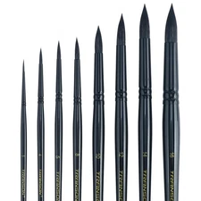 8pcs Round Watercolor Paint Brush Set Goat Hair for Watercolors,Acrylics,Inks...