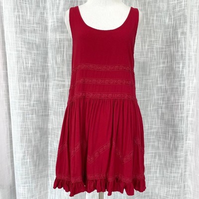 American Rag Womens Sleeveless Mini Dress S Red Lace Ruffle Western Americana