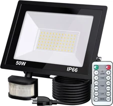 50W Plug in LED Motion Sensor Flood Light, PIR Induction Lamp, Dusk to Dawn Outd