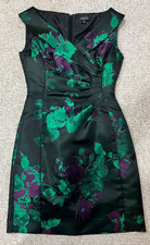 CUTE! Tahari Sz 2P Floral Printed Satin Portrait Collar Sheath Dress Black Multi