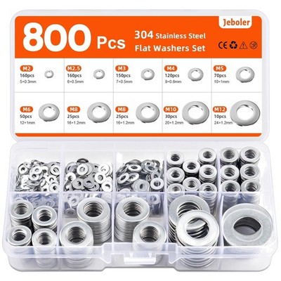 Unterlegscheiben Set Edelstahl 800 Stück M2 M3 M4 M5 M6 M8 M10 M12 Flach Schr...