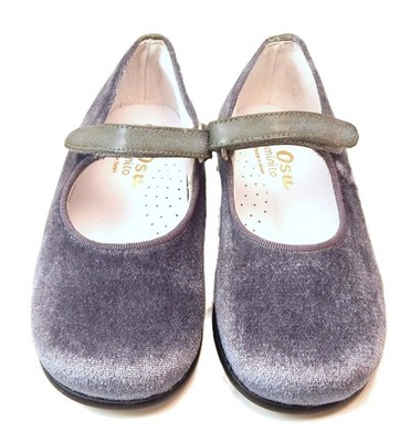 DE OSU -Spain - Girls Silver Gray Velvet Party Dress Shoes -European 24 -Size 7