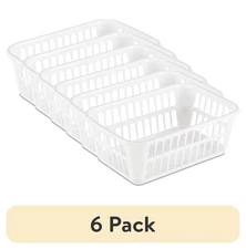 (6 Pack)  Storage Basket, Versatile Open Plastic Bin, White