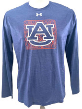 NEW AU Auburn Tigers Under Armour Navy Blue Polyester LS Tee Shirt Men's LG