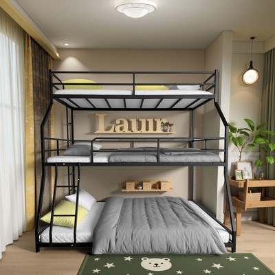 Triple Bed with Long and Short Ladder & Full-Length Guardrails , Easy Assembly ,