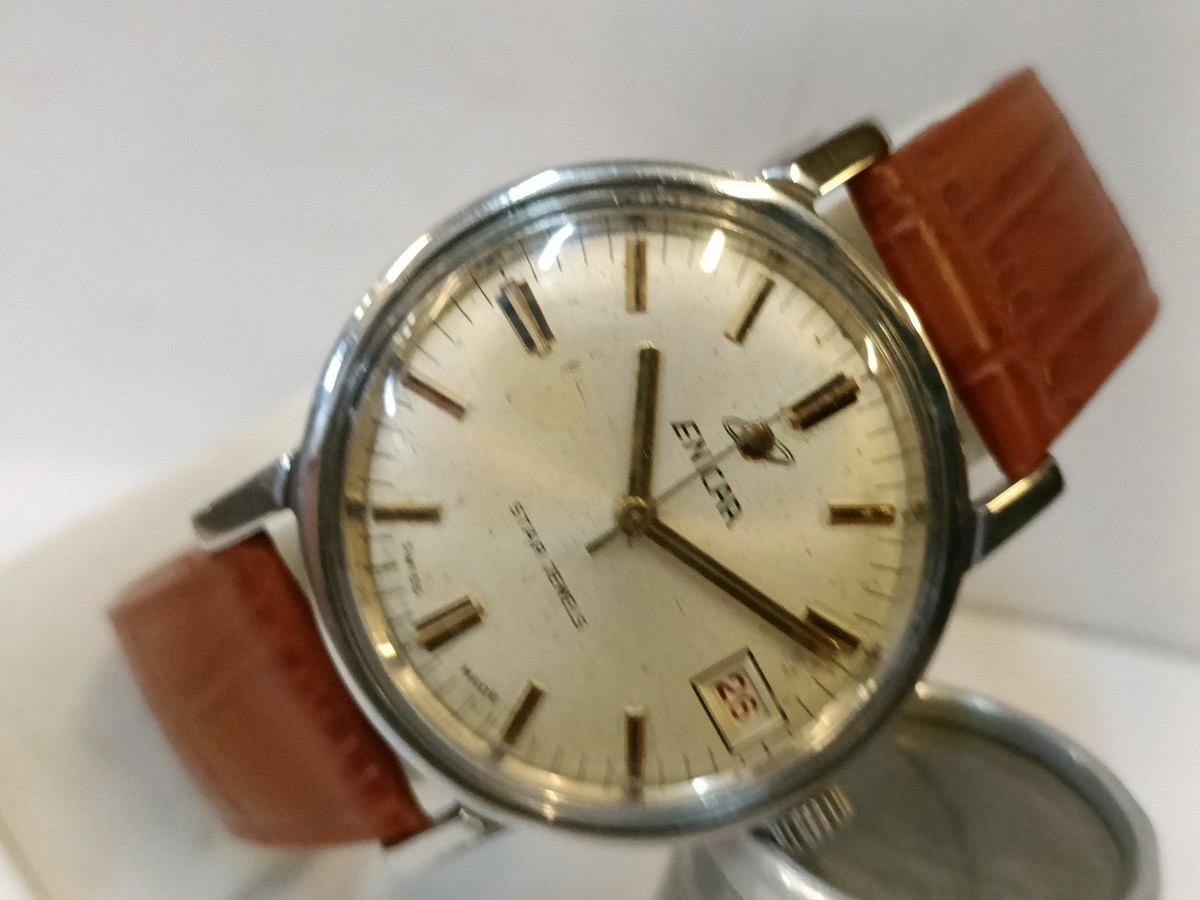 ENICAR OCEAN PEARL WINDING PATINA WHITE DIAL SWISS MEN'S WORKING