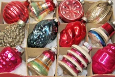 Lot VTG Glass Assorted BELL GRAPE BARREL TORNADO Christmas Ornaments Corning US