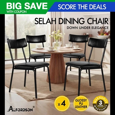 ALFORDSON 4x Dining Chairs Accent Kitchen Lounge Curved Back PU Leather Black - image 1 of 4