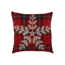 Holiday Lane Snowflake Decorative Throw Pillow Red Plaid Cushion 18X18 New